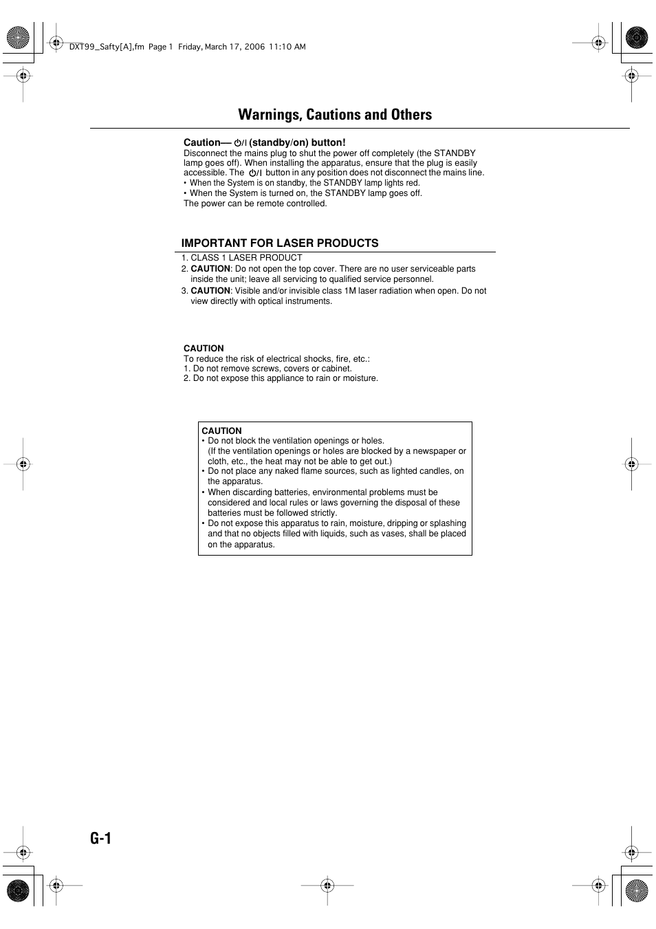 Warnings, cautions and others, G-1 warnings, cautions and others | JVC DX-T66 User Manual | Page 308 / 356
