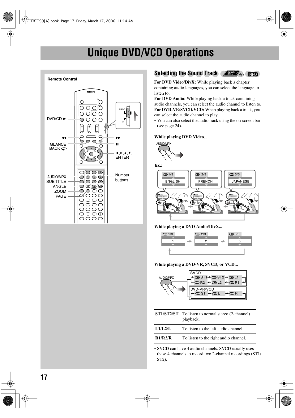 Unique dvd/vcd operations, Selecting the sound track | JVC DX-T66 User Manual | Page 326 / 356