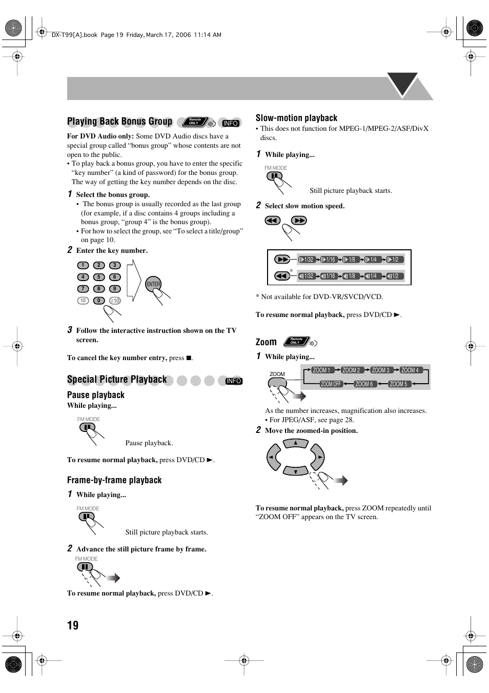 Playing back bonus group, Special picture playback | JVC DX-T66 User Manual | Page 328 / 356