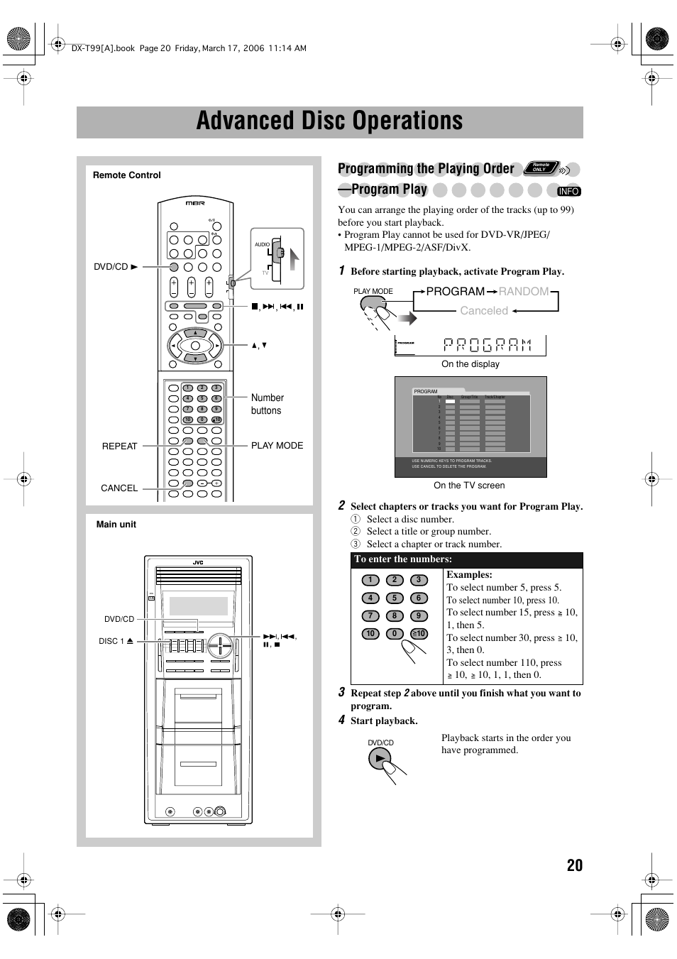Advanced disc operations, Programming the playing order —program play, Program random canceled | JVC DX-T66 User Manual | Page 329 / 356