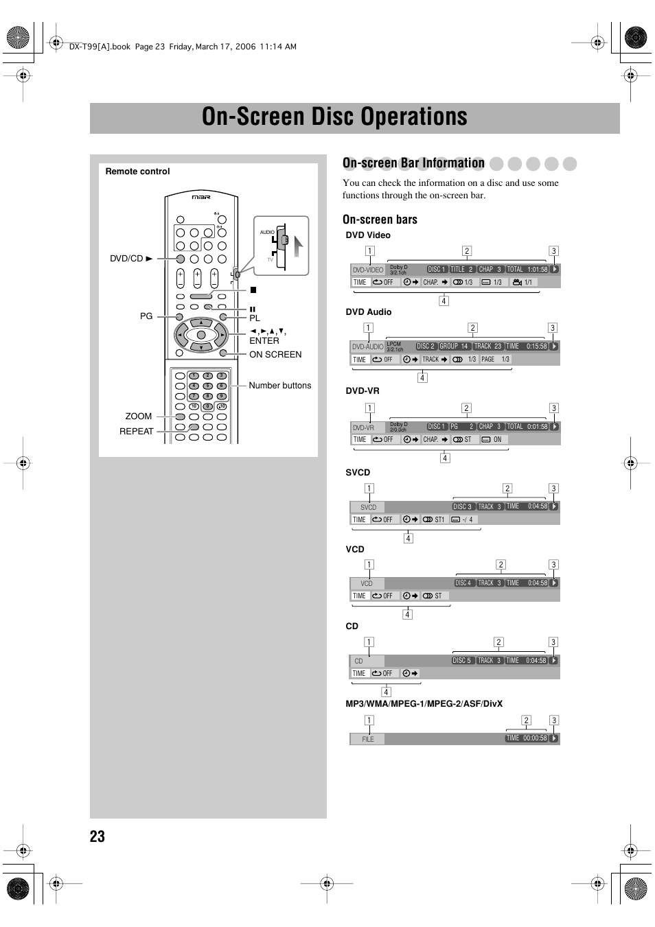 On-screen disc operations, On-screen bar information, On-screen bars | JVC DX-T66 User Manual | Page 332 / 356