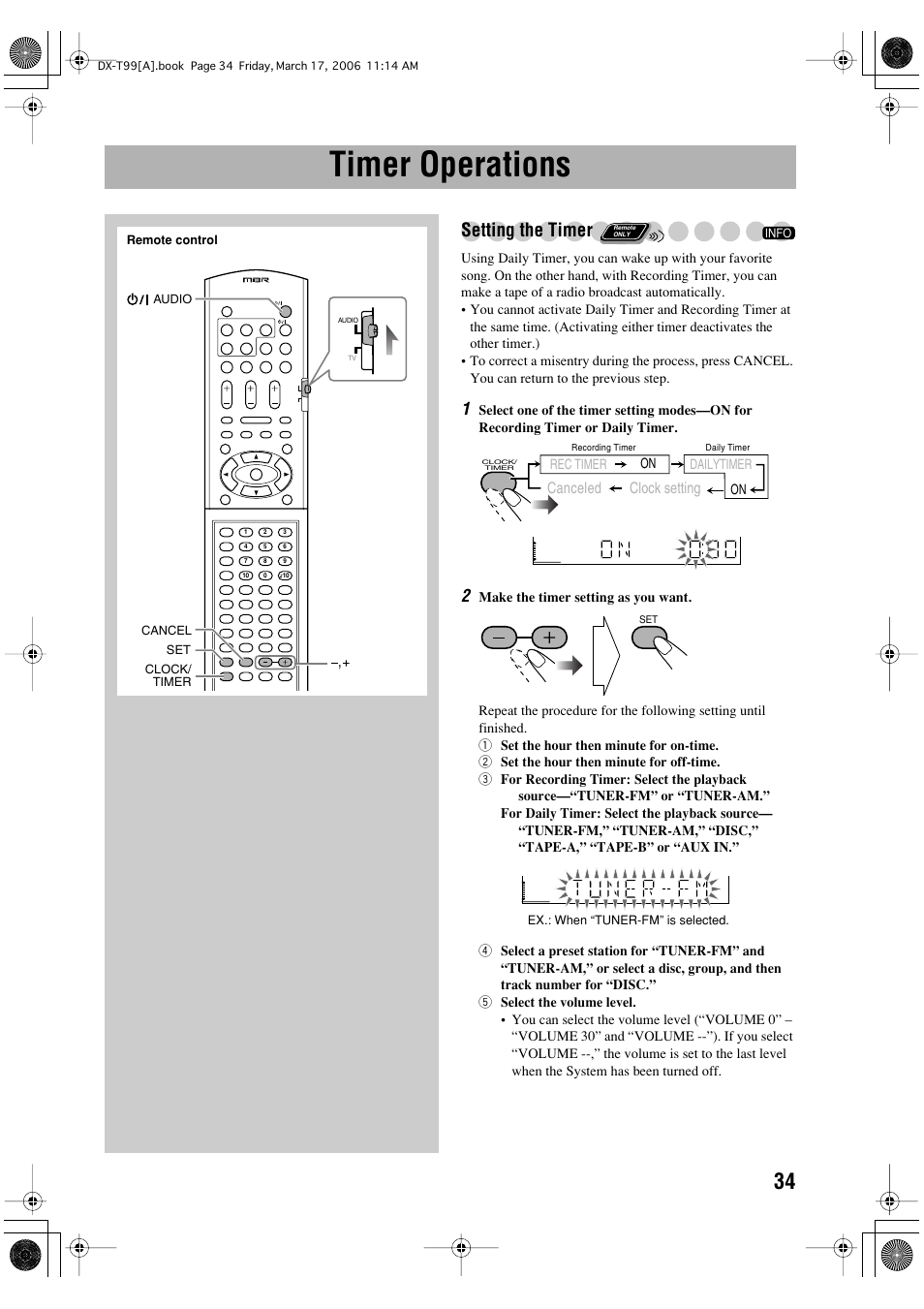 Timer operations, Setting the timer | JVC DX-T66 User Manual | Page 343 / 356