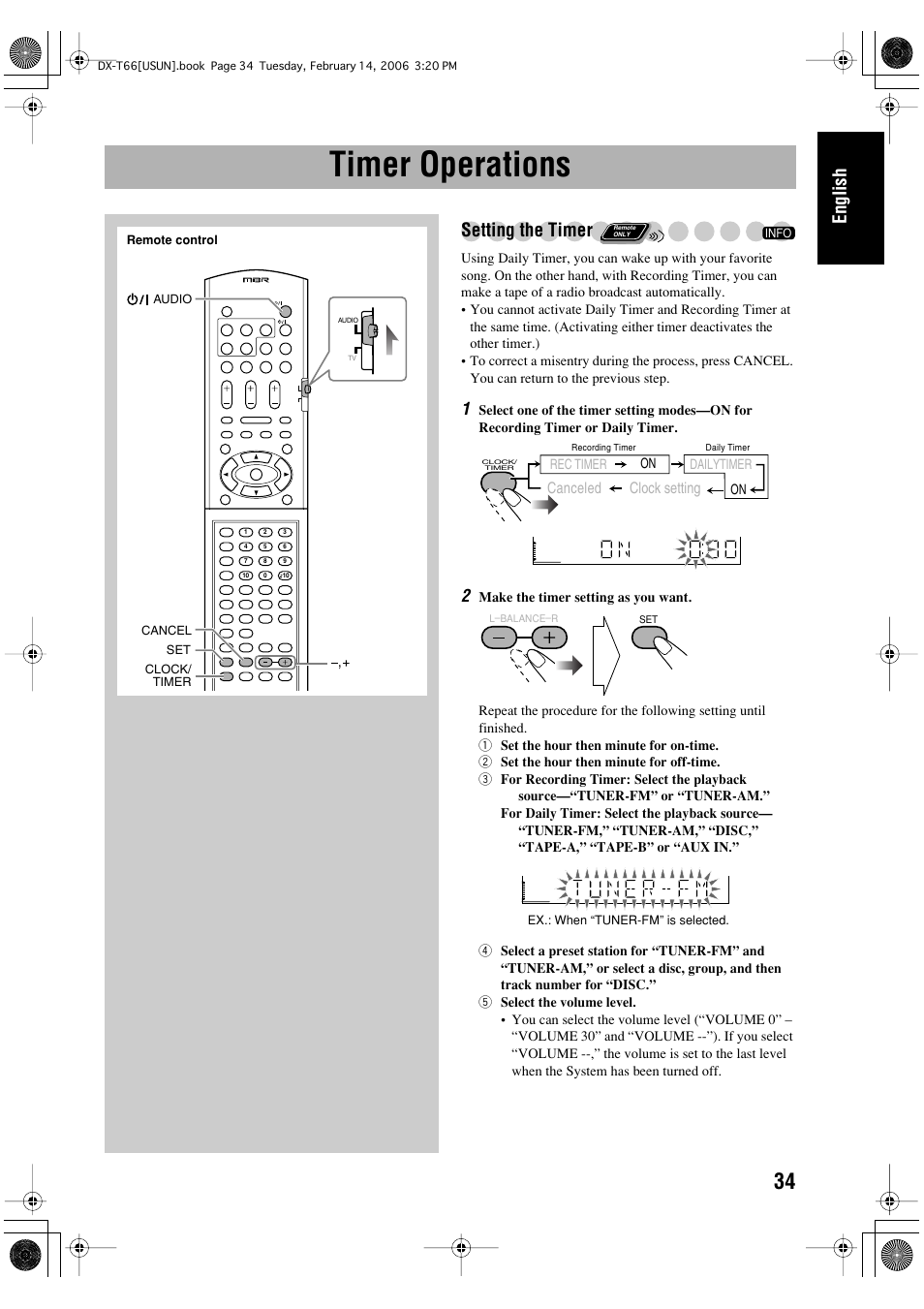 Timer operations, English, Setting the timer | JVC DX-T66 User Manual | Page 37 / 356