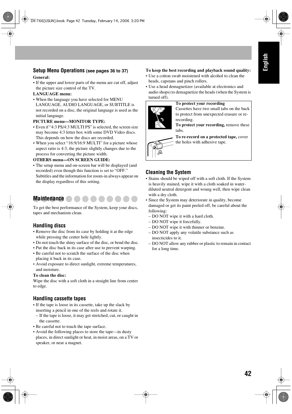 English, Maintenance | JVC DX-T66 User Manual | Page 45 / 356