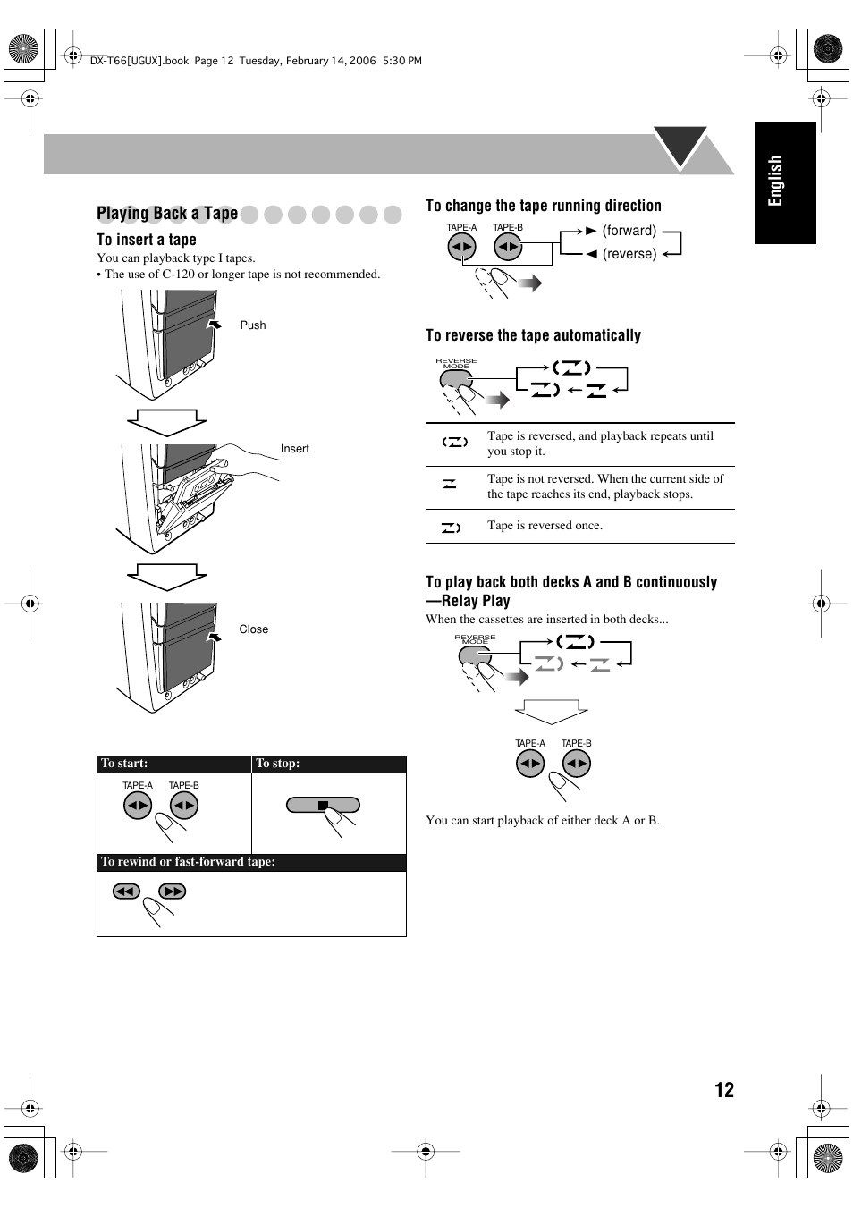 English playing back a tape | JVC DX-T66 User Manual | Page 65 / 356