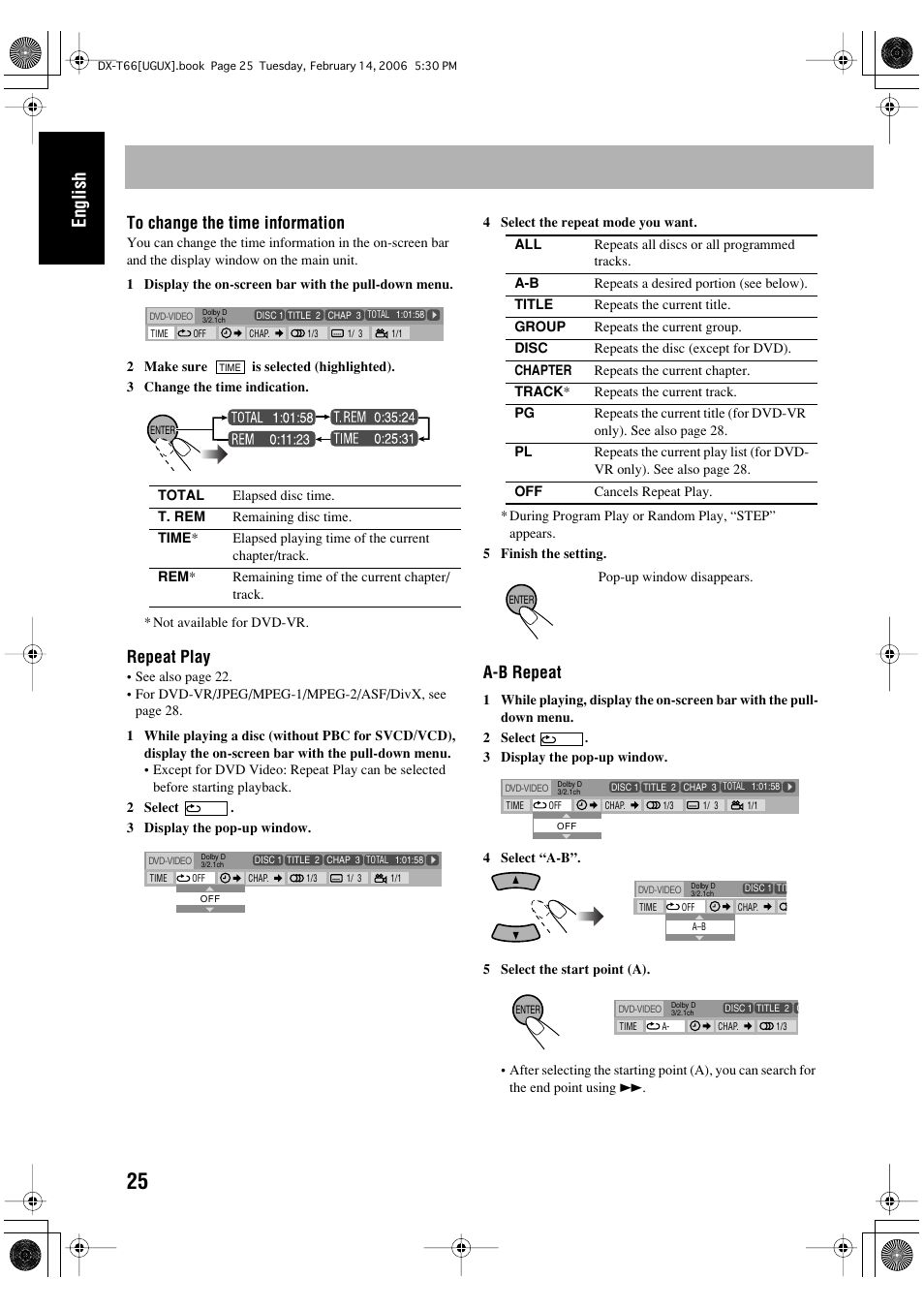 English, Repeat play, A-b repeat | JVC DX-T66 User Manual | Page 78 / 356
