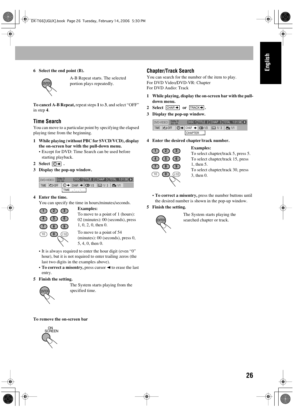 English, Time search, Chapter/track search | JVC DX-T66 User Manual | Page 79 / 356