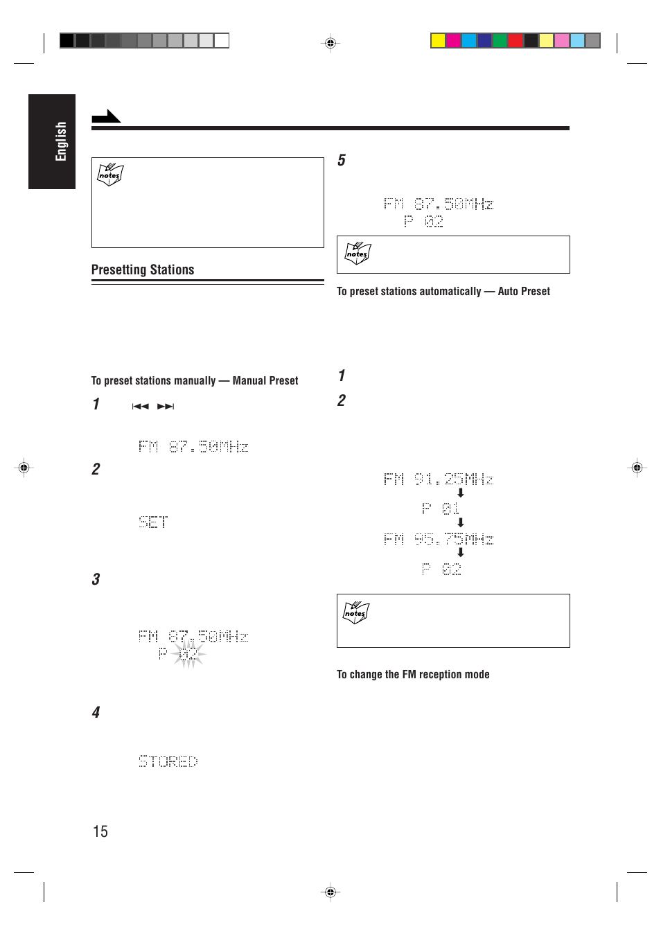 English, Presetting stations | JVC AX-UXG66 User Manual | Page 20 / 38