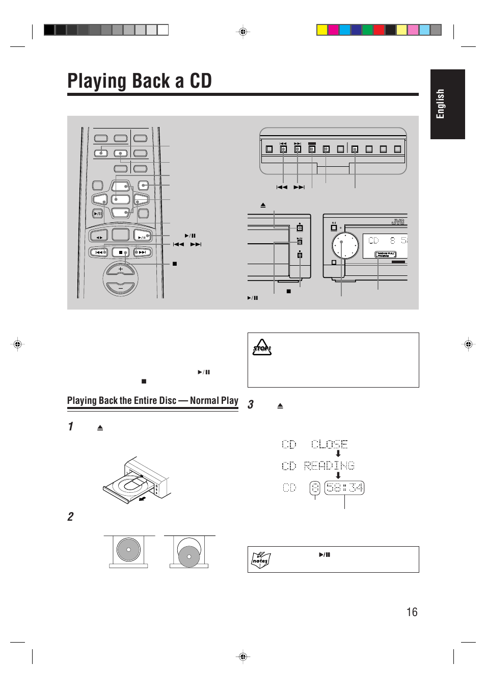Playing back a cd, English, Playing back the entire disc — normal play | JVC AX-UXG66 User Manual | Page 21 / 38