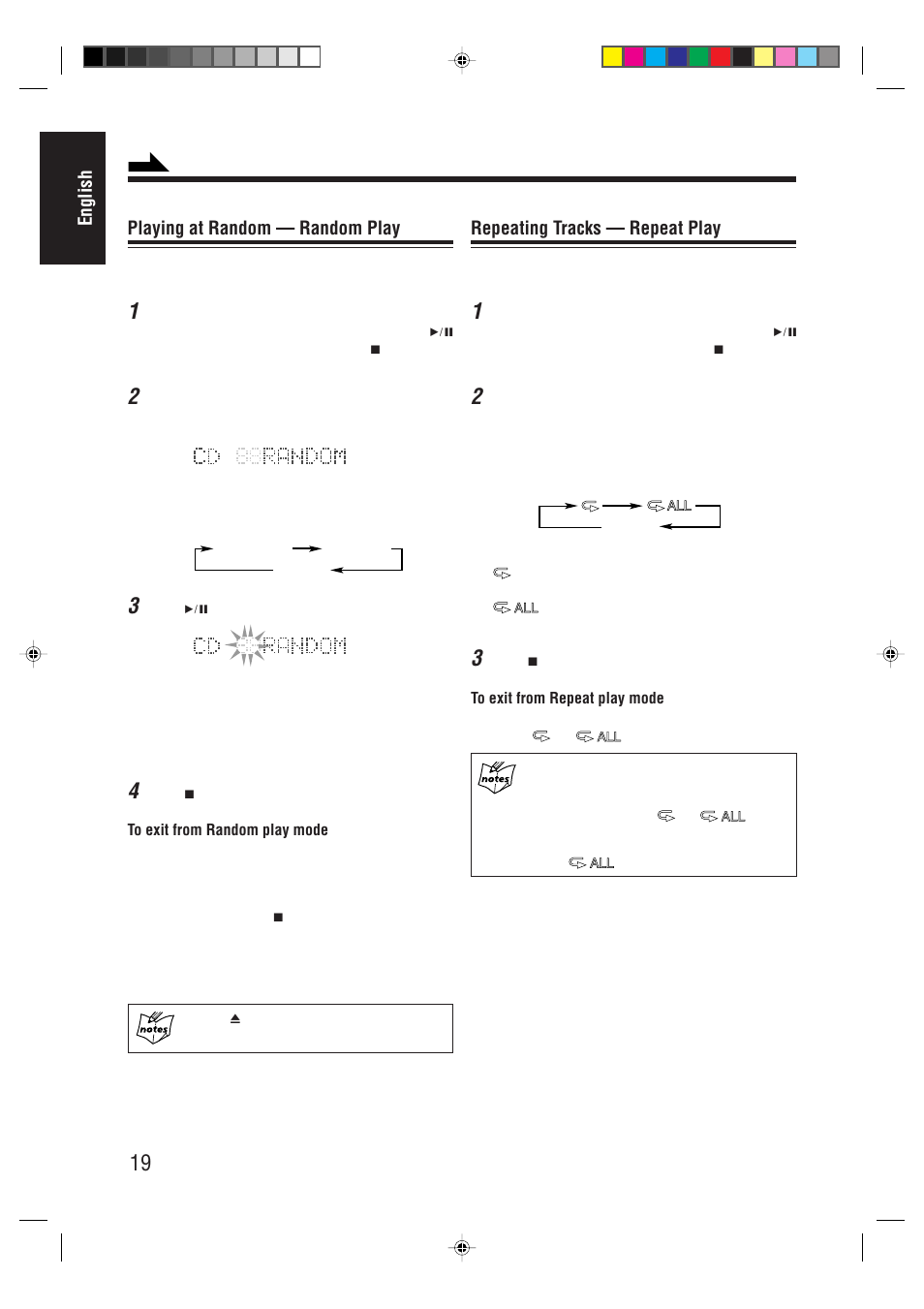 English repeating tracks — repeat play, Playing at random — random play | JVC AX-UXG66 User Manual | Page 24 / 38
