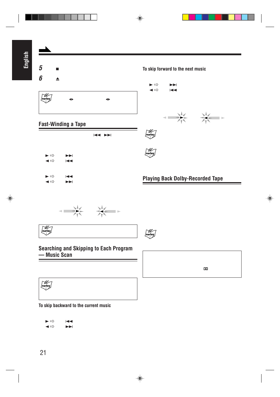 English, Playing back dolby-recorded tape, Fast-winding a tape | JVC AX-UXG66 User Manual | Page 26 / 38