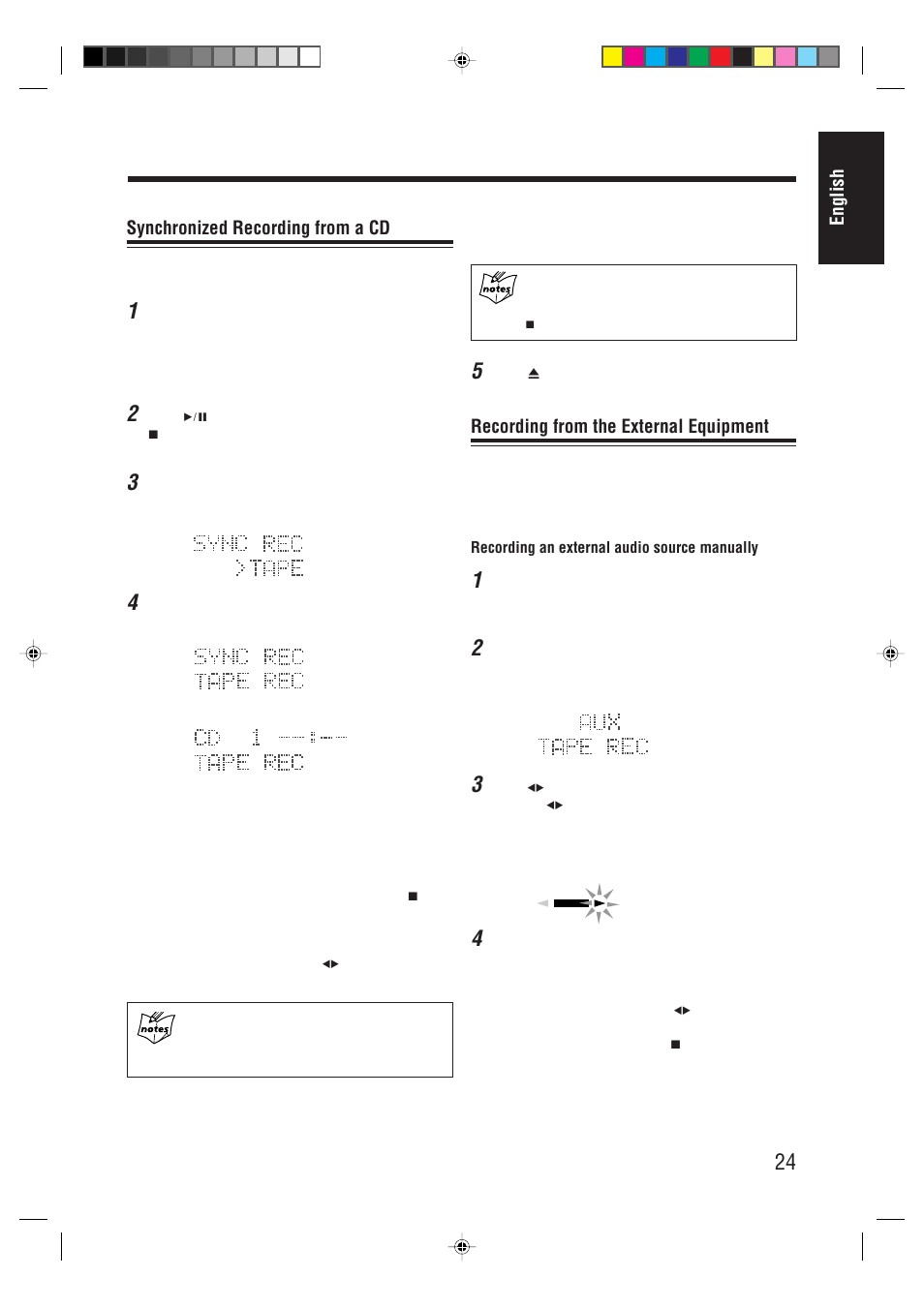 English synchronized recording from a cd, Recording from the external equipment | JVC AX-UXG66 User Manual | Page 29 / 38