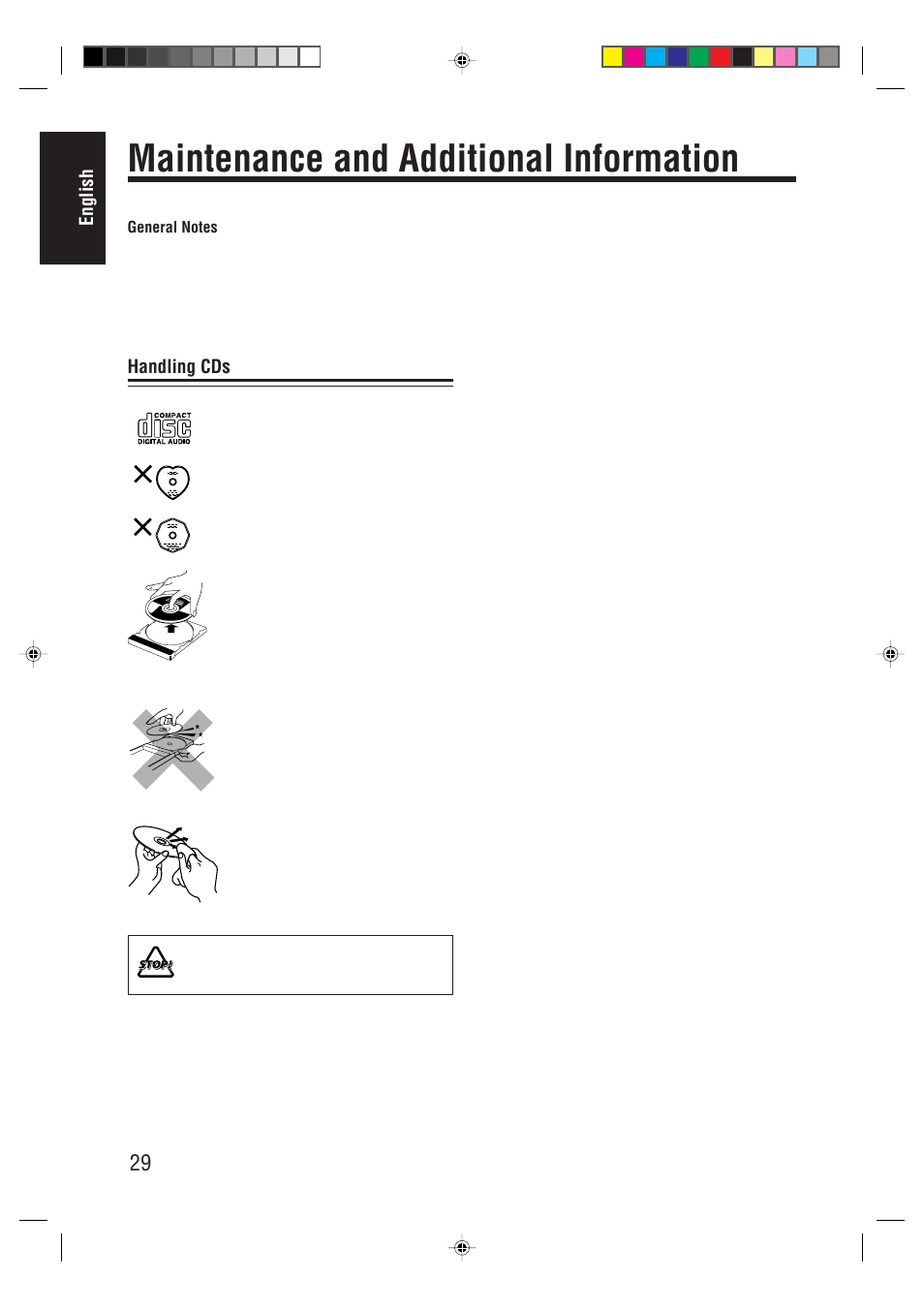 Maintenance and additional information, English, Handling cds | JVC AX-UXG66 User Manual | Page 34 / 38