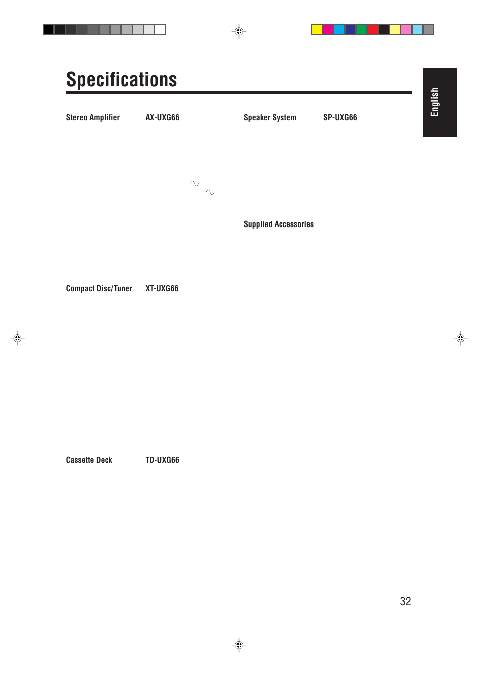 Specifications, English | JVC AX-UXG66 User Manual | Page 37 / 38