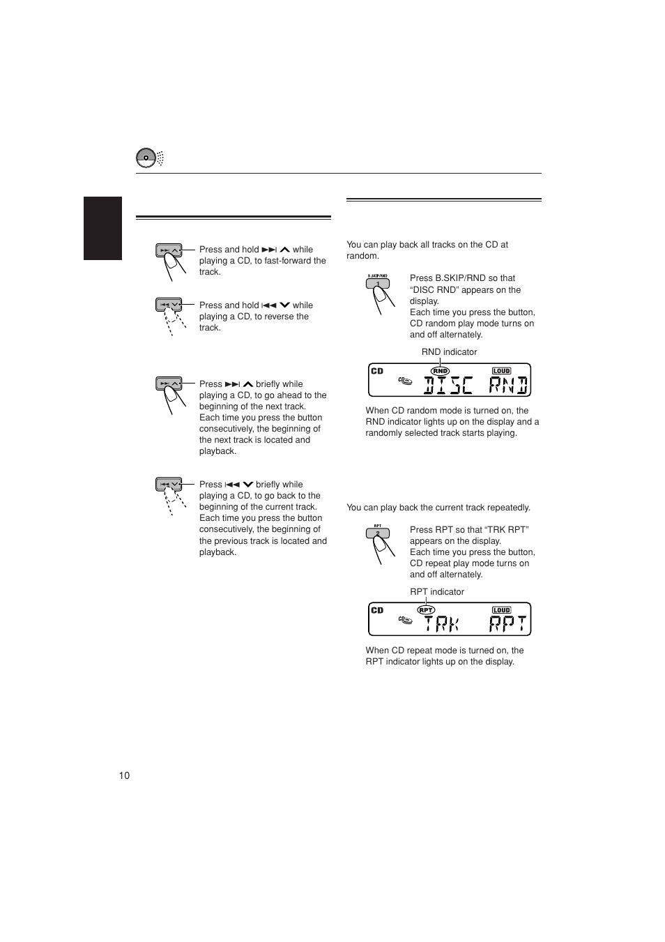 Locating a track or a particular portion on a cd, Selecting cd playback modes | JVC LVT1139-002A User Manual | Page 10 / 24
