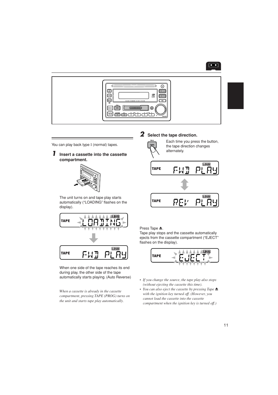 Tape operations, Listening to a tape | JVC LVT1139-002A User Manual | Page 11 / 24