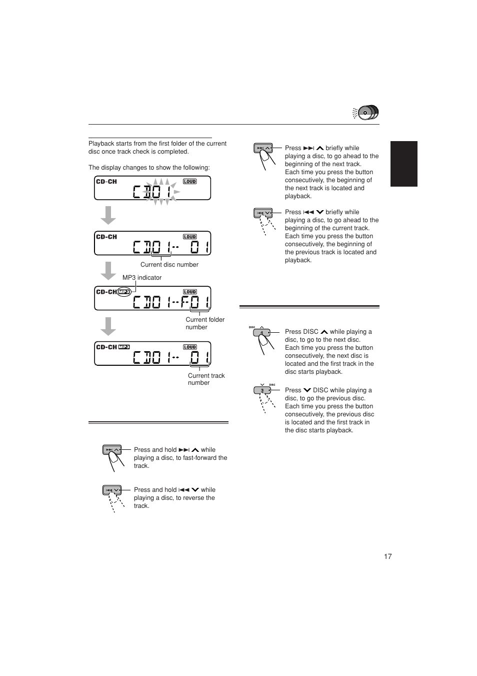 Locating a track or a particular portion on a disc, Locating a disc in the magazine | JVC LVT1139-002A User Manual | Page 17 / 24