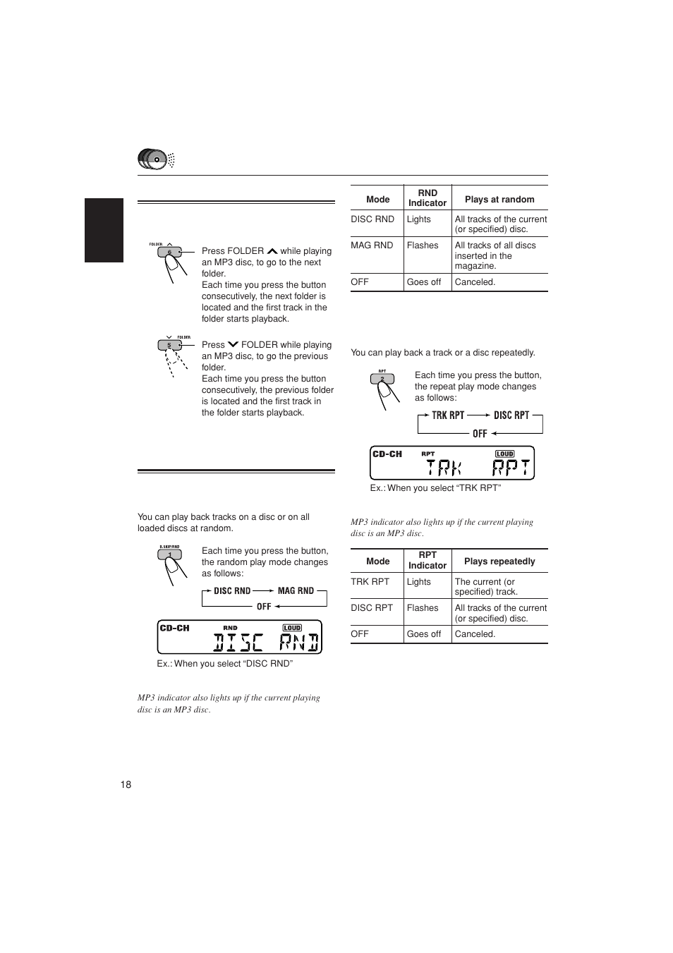 Locating a folder on a disc, Selecting the playback modes | JVC LVT1139-002A User Manual | Page 18 / 24