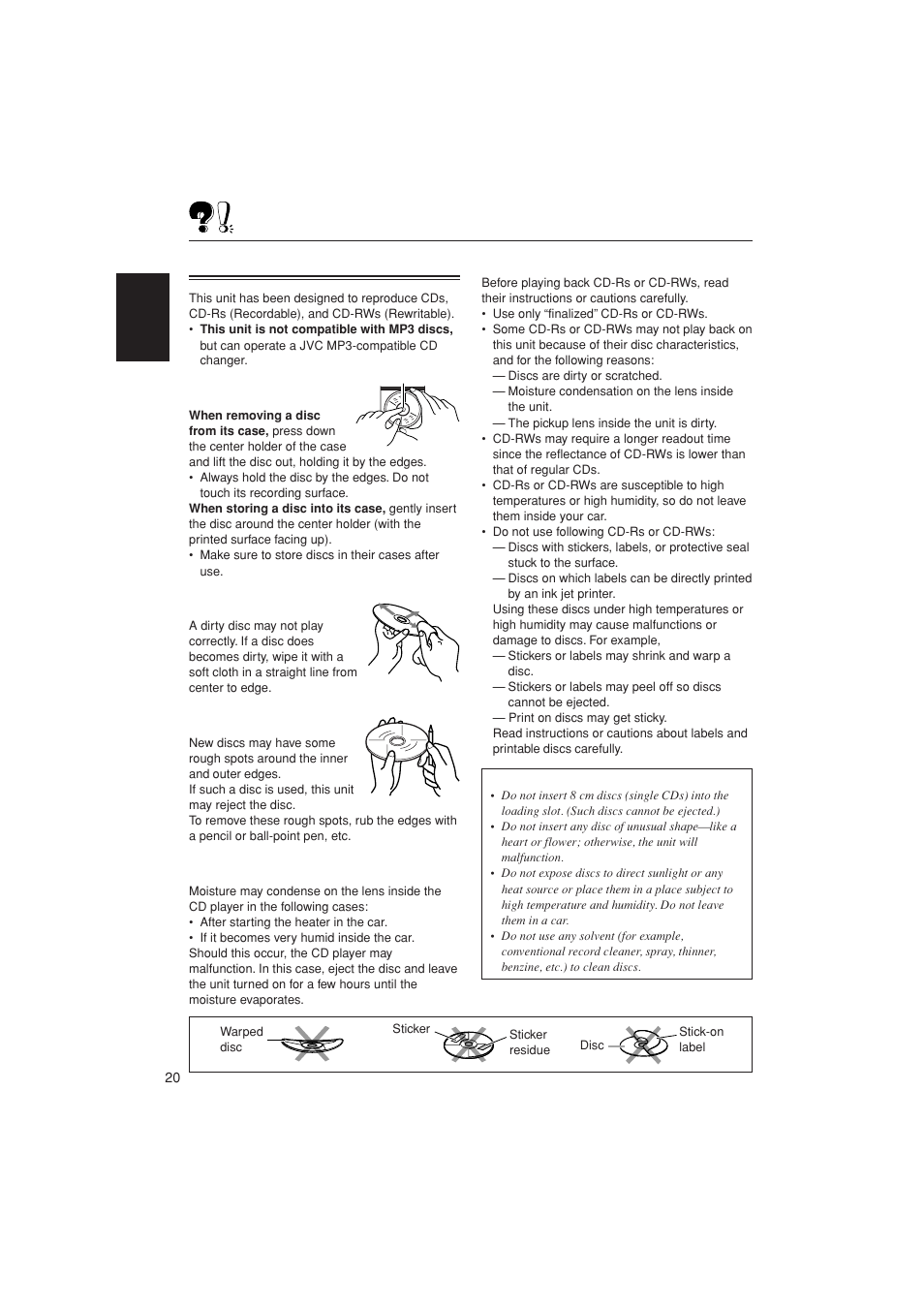 Handling discs | JVC LVT1139-002A User Manual | Page 20 / 24