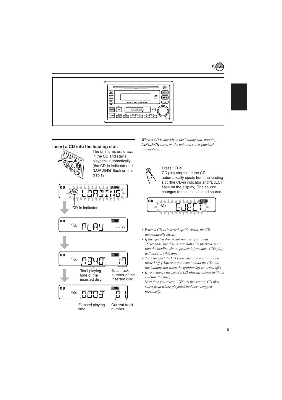 Cd operations, Playing a cd | JVC LVT1139-002A User Manual | Page 9 / 24