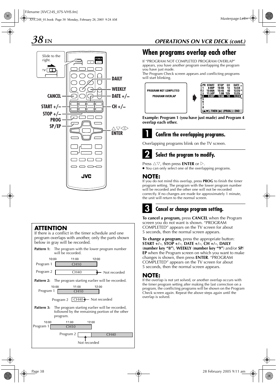 When programs overlap each other | JVC HR-XVC24S User Manual | Page 38 / 76