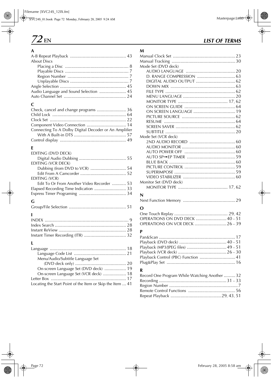 List of terms | JVC HR-XVC24S User Manual | Page 72 / 76