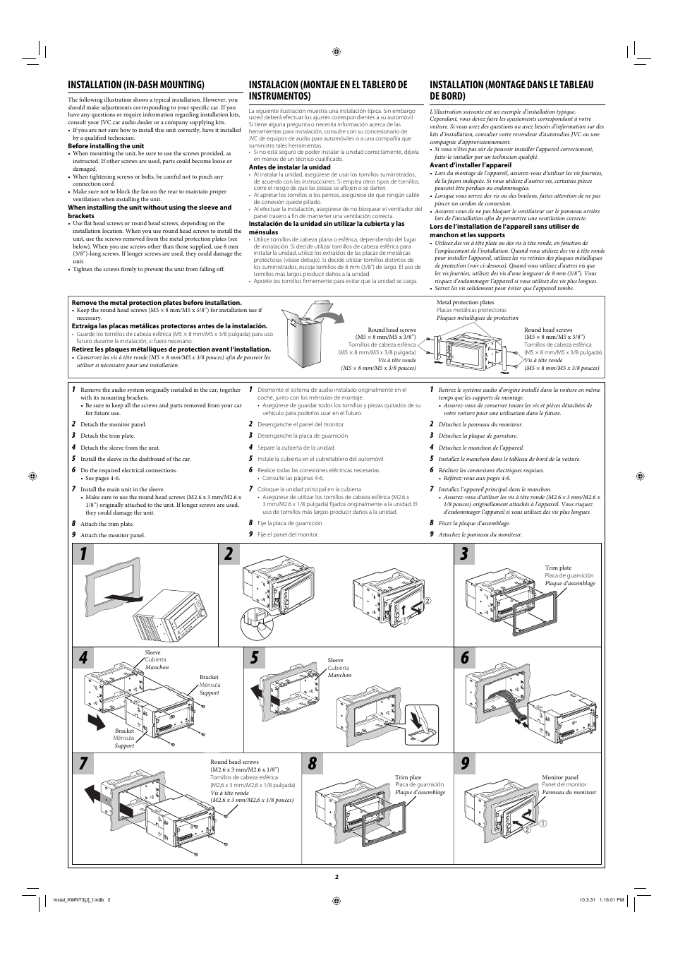 Installation (in-dash mounting), Installation (montage dans le tableau de bord) | JVC 0410NSMMDWJEIN User Manual | Page 2 / 6