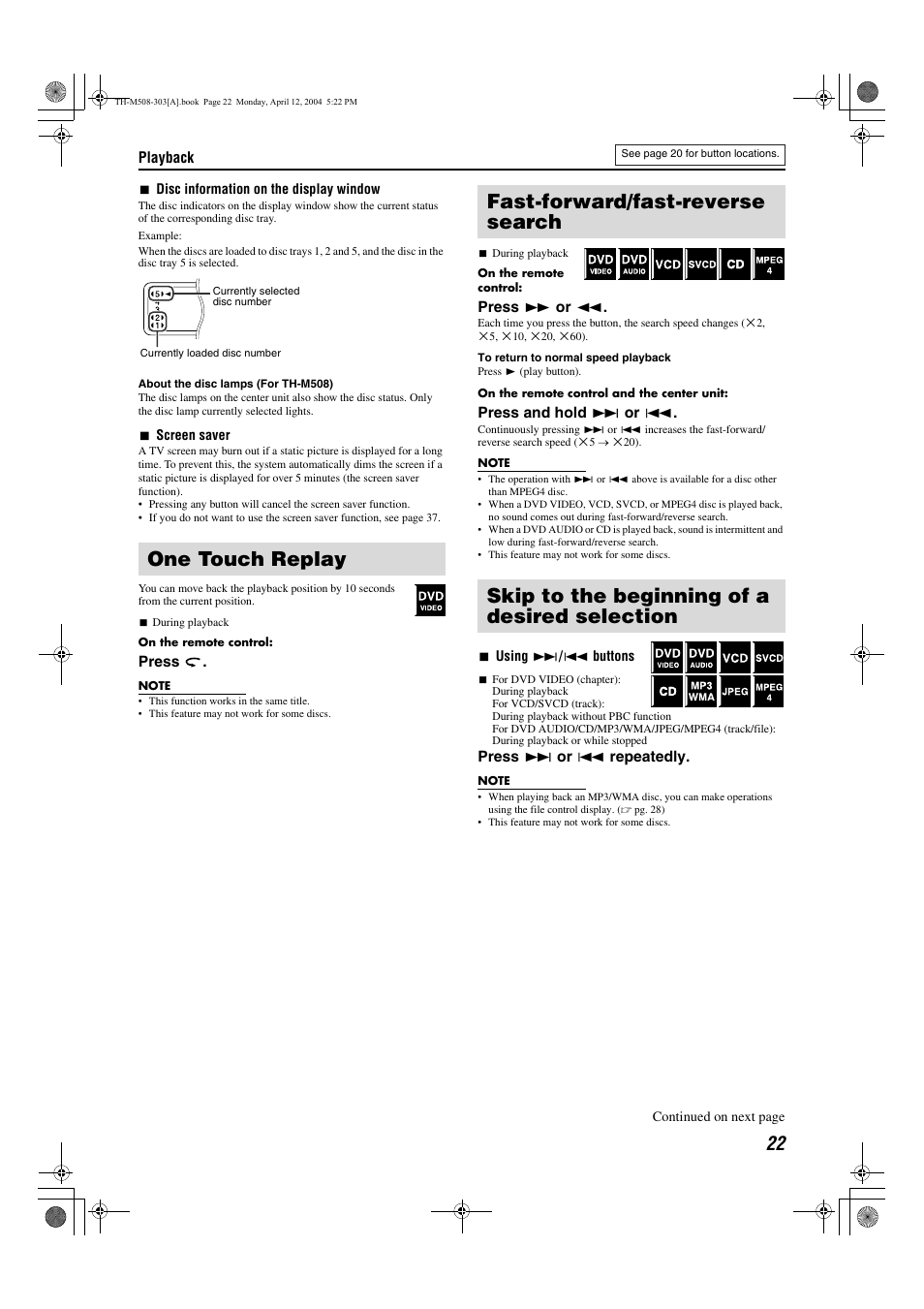 One touch replay | JVC TH-M508 User Manual | Page 25 / 52