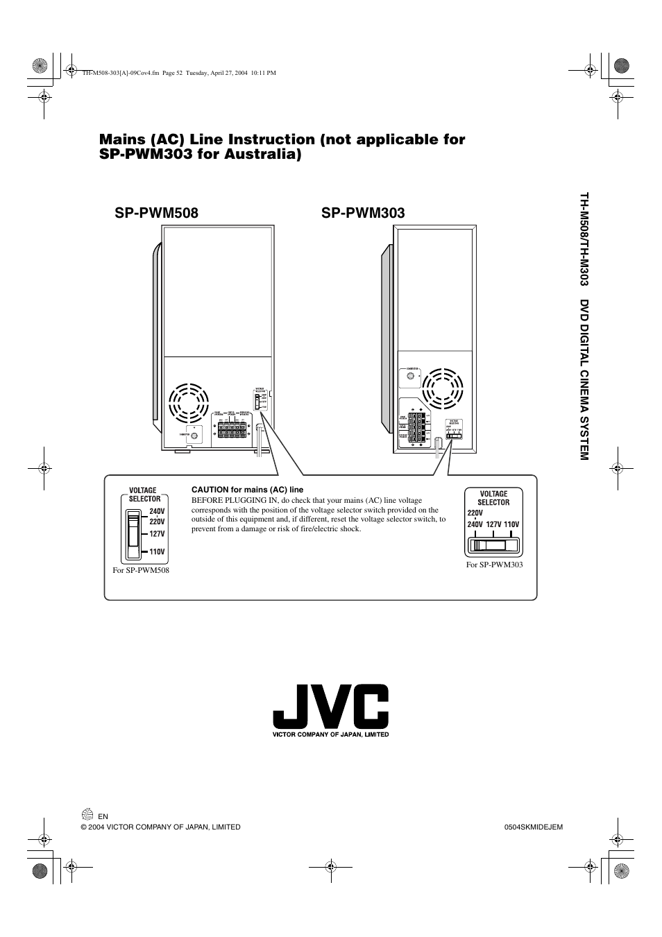 JVC TH-M508 User Manual | Page 52 / 52