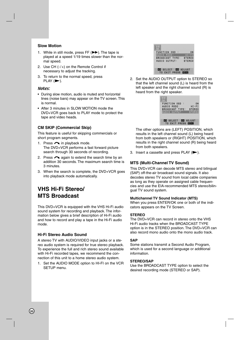 Vhs hi-fi stereo/ mts broadcast | JVC HR-XVC39SU User Manual | Page 20 / 36