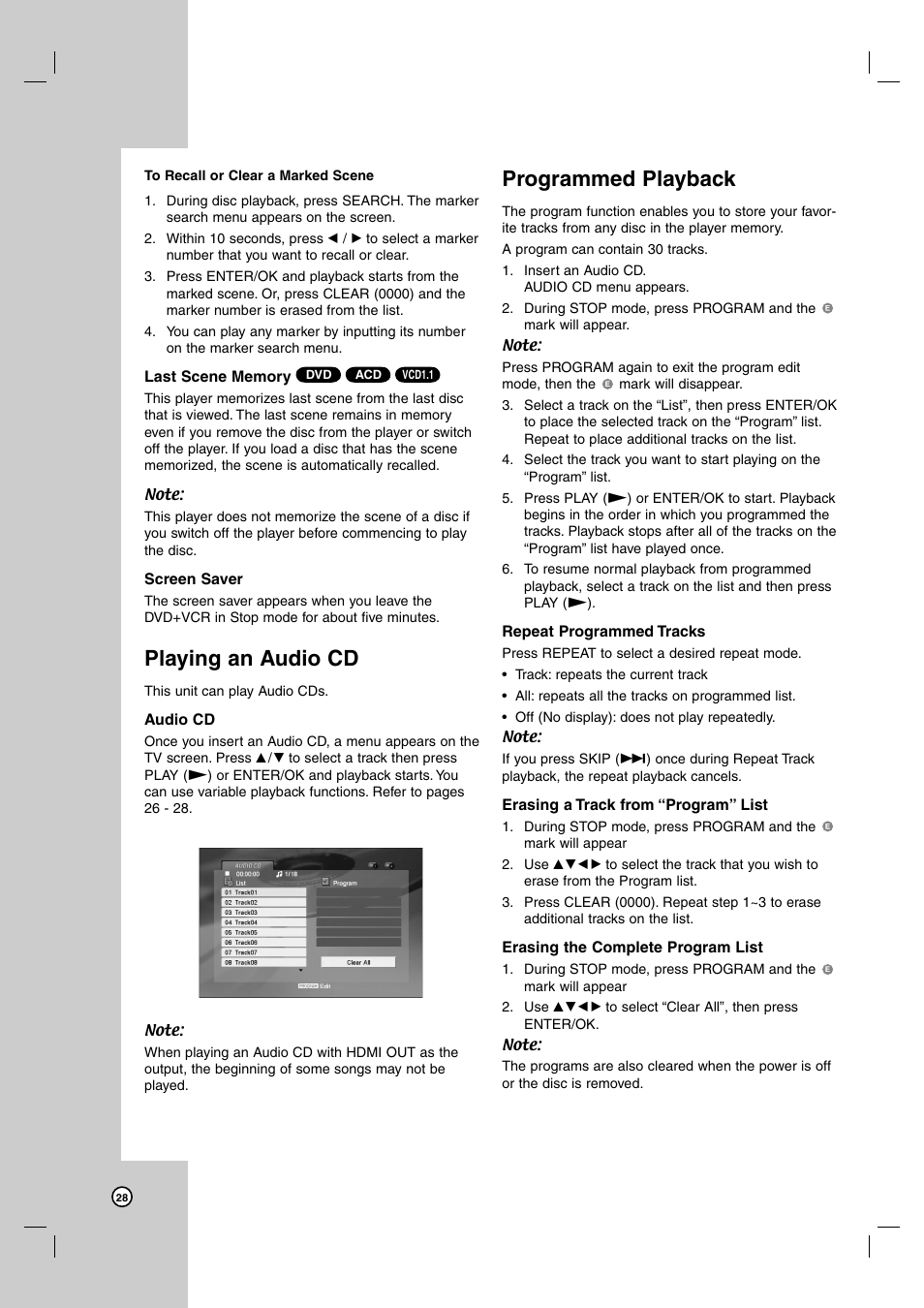 Playing an audio cd, Programmed playback | JVC HR-XVC39SU User Manual | Page 28 / 36