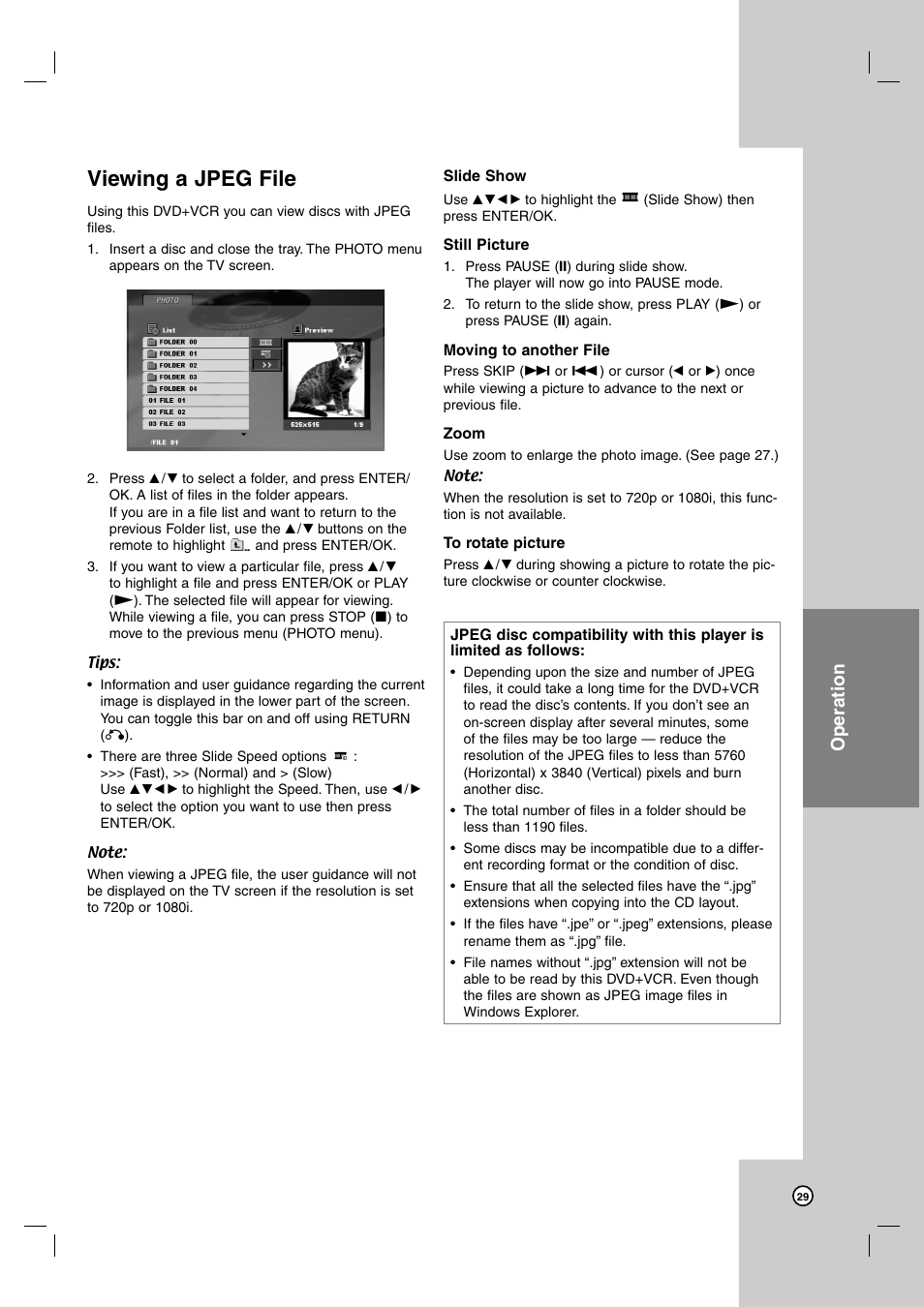 Viewing a jpeg file, Operation | JVC HR-XVC39SU User Manual | Page 29 / 36
