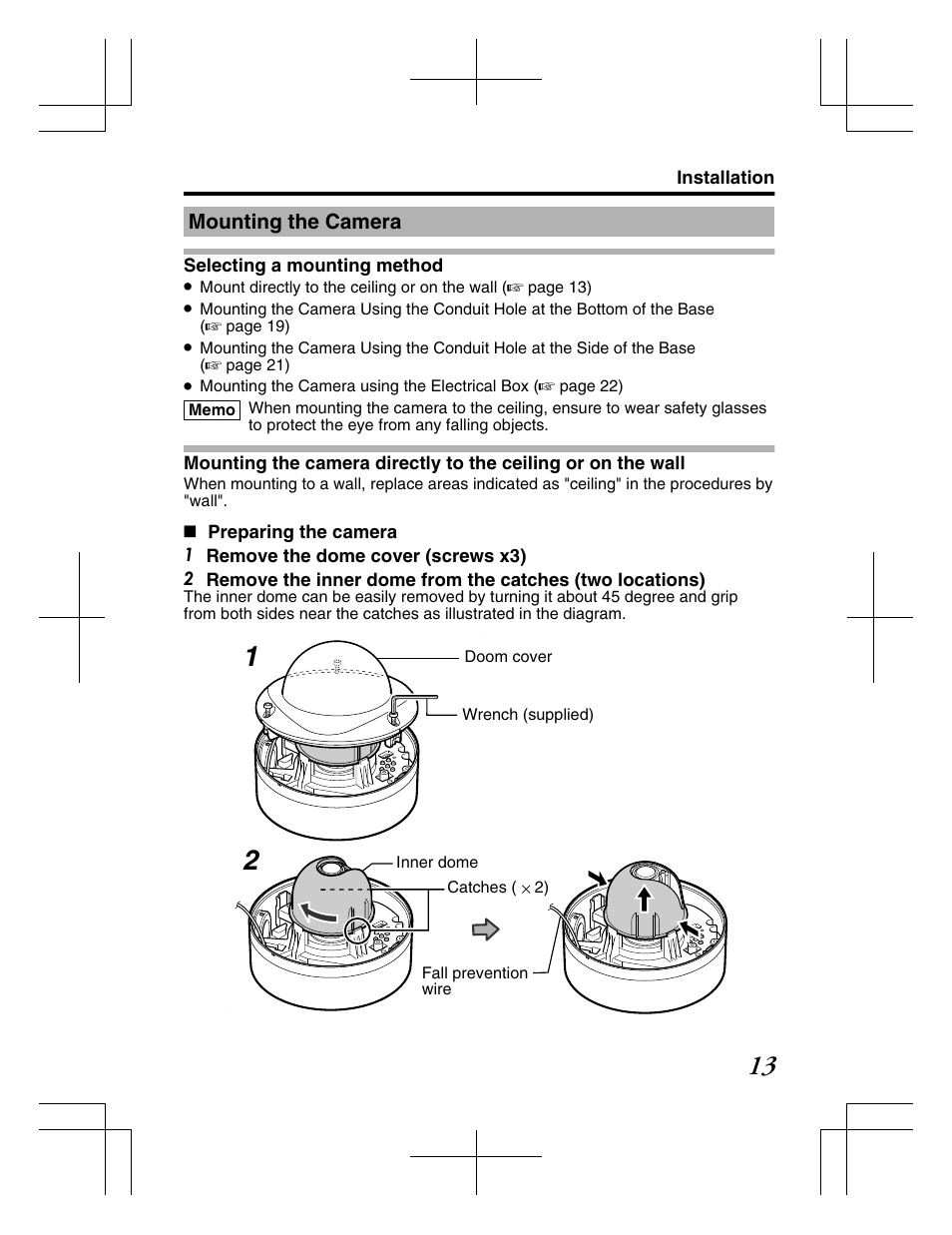 Installation, Mounting the camera | JVC TK-C2201WPE User Manual | Page 13 / 32