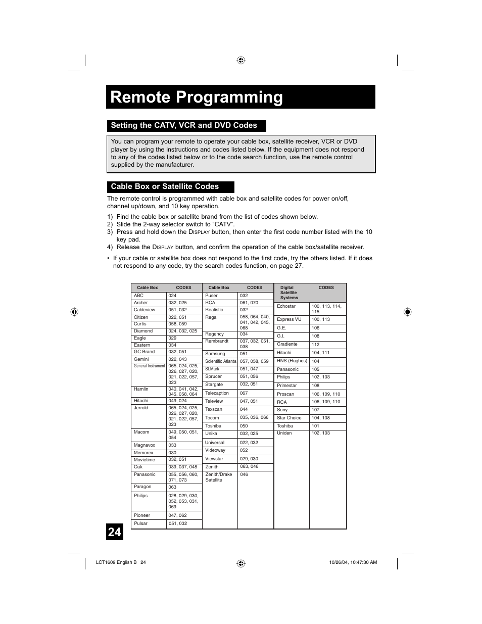 Remote programming | JVC I'Art LCT1609-001B-A User Manual | Page 24 / 72