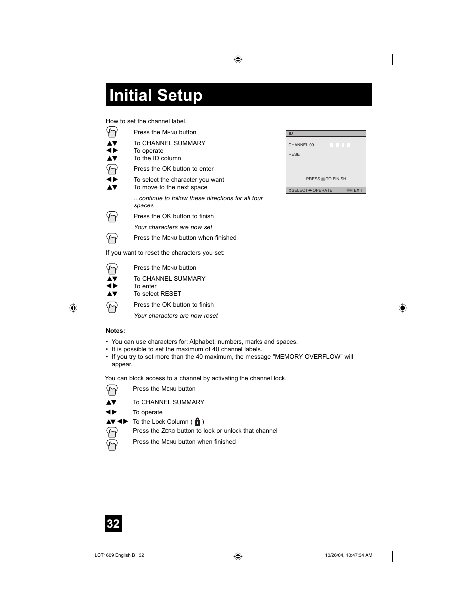 Initial setup | JVC I'Art LCT1609-001B-A User Manual | Page 32 / 72