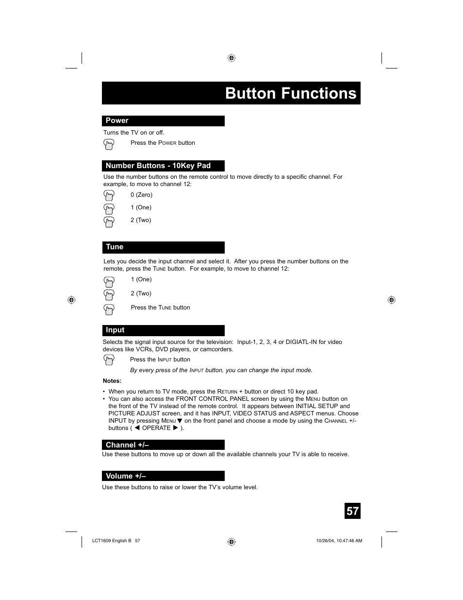 Button functions | JVC I'Art LCT1609-001B-A User Manual | Page 57 / 72