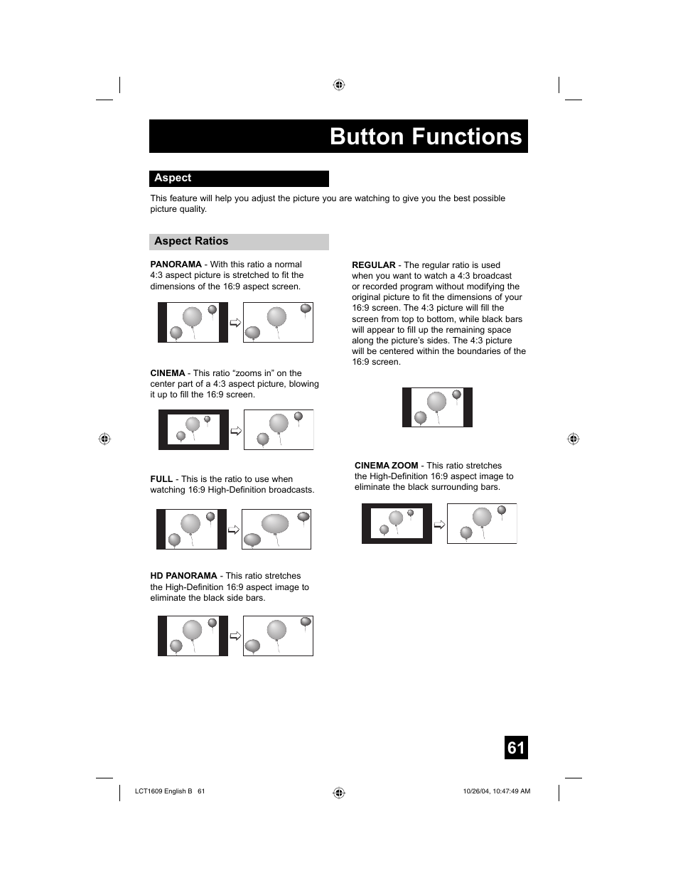 Button functions | JVC I'Art LCT1609-001B-A User Manual | Page 61 / 72