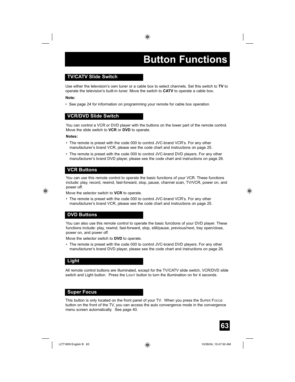 Button functions | JVC I'Art LCT1609-001B-A User Manual | Page 63 / 72