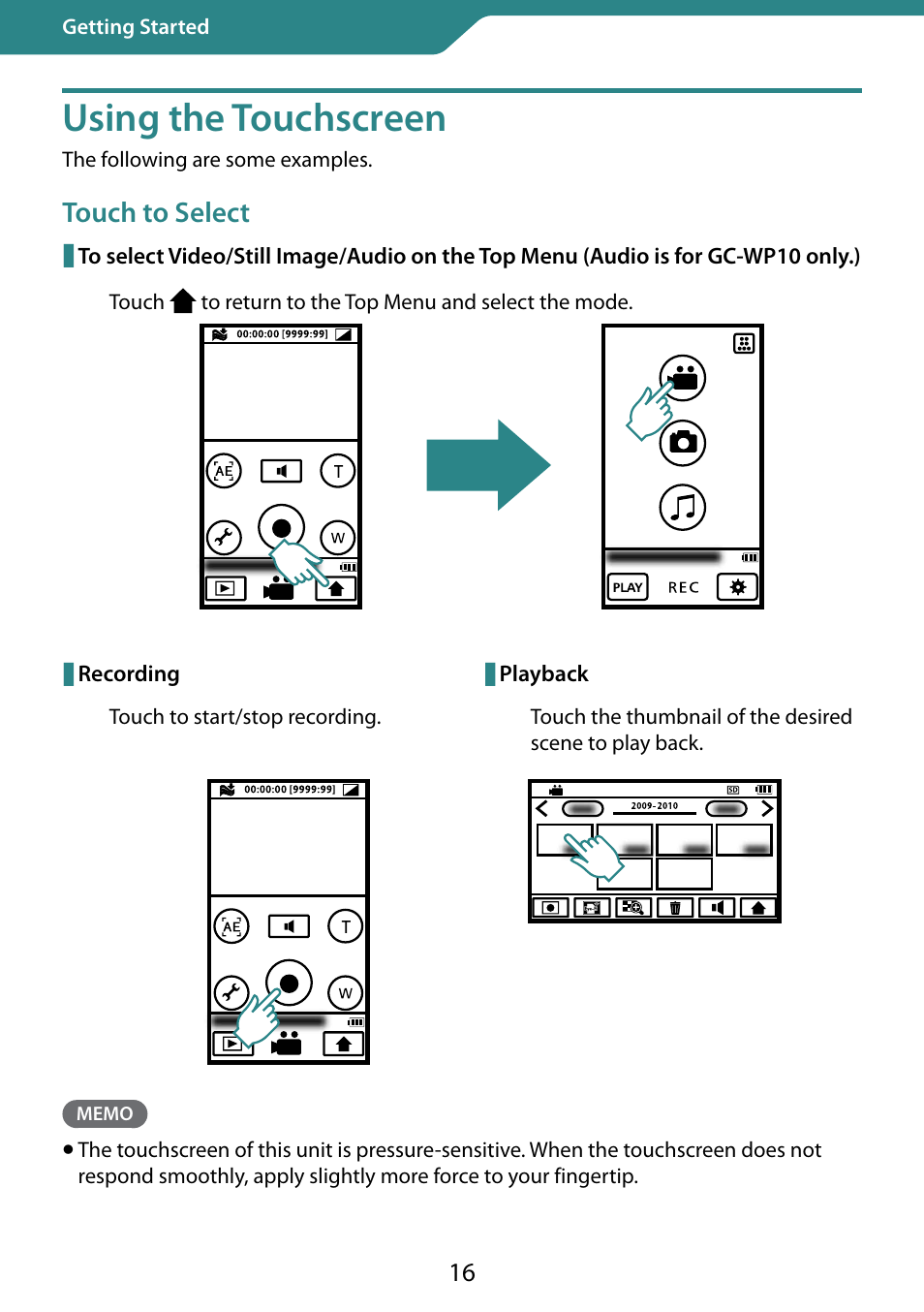 Using the touchscreen | JVC 0810YMH-AL-OT User Manual | Page 16 / 54