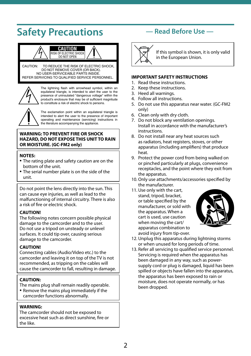 Safety precautions, Read before use | JVC 0810YMH-AL-OT User Manual | Page 2 / 54