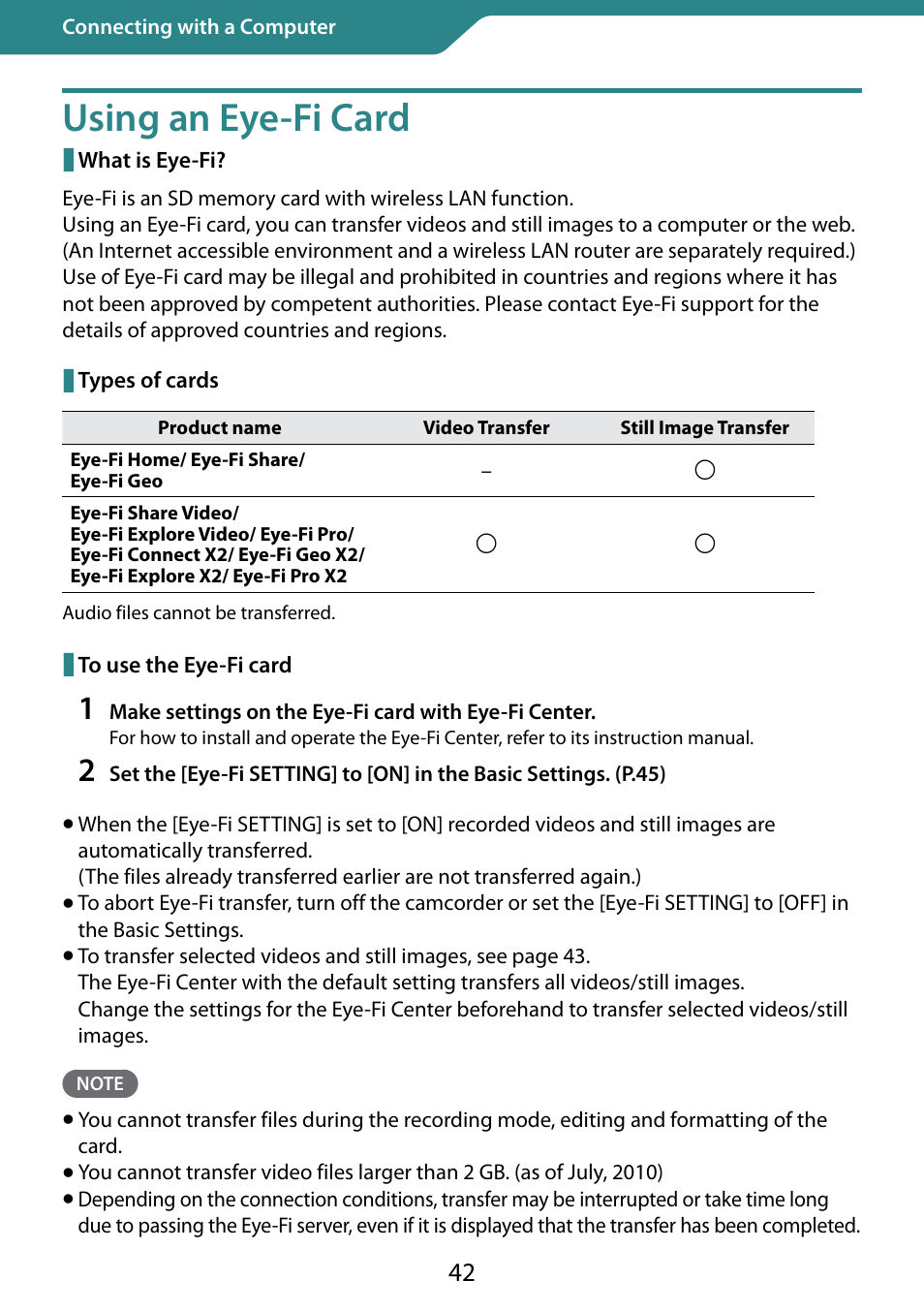 Using an eye-fi card | JVC 0810YMH-AL-OT User Manual | Page 42 / 54