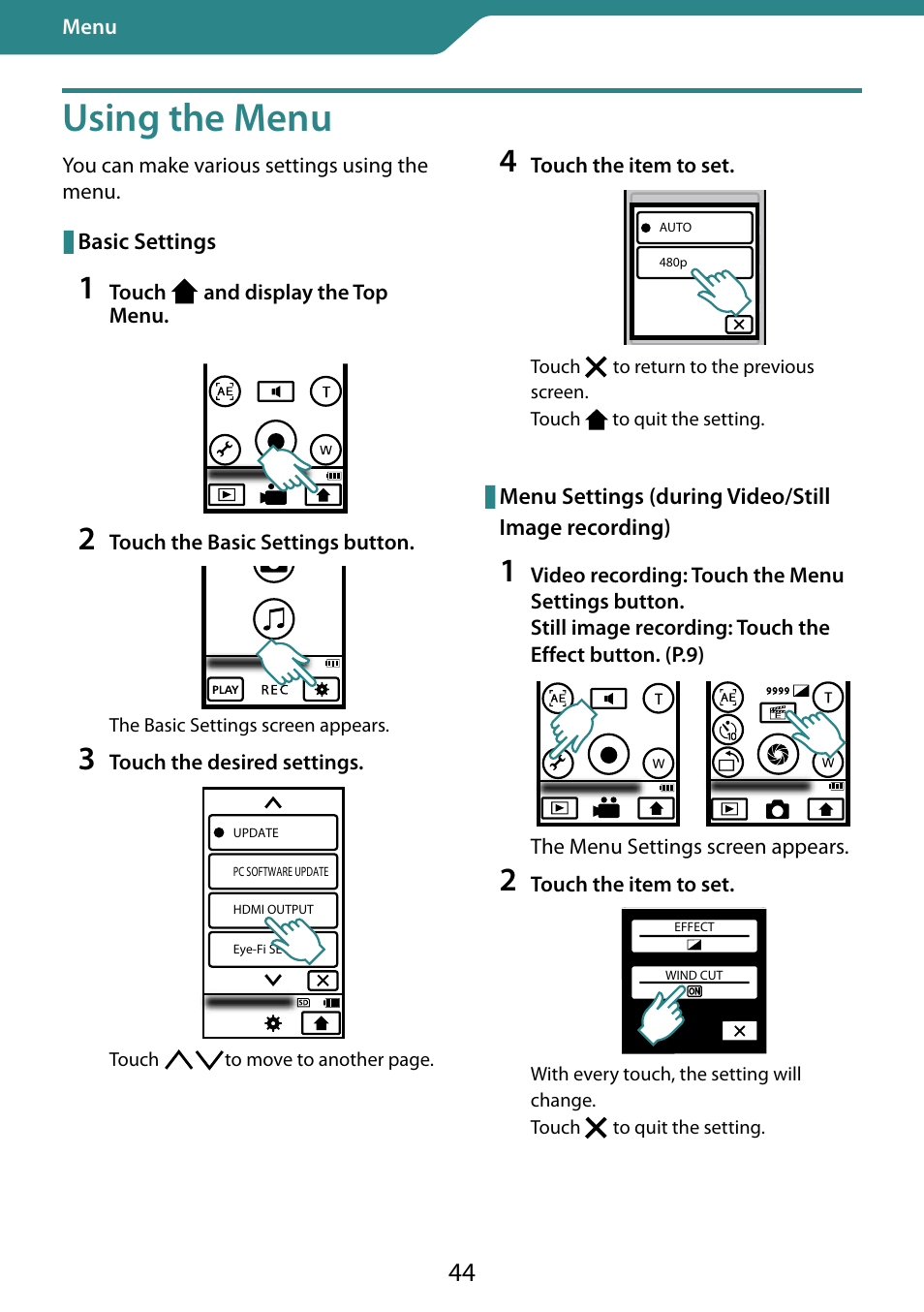 Menu, Using the menu | JVC 0810YMH-AL-OT User Manual | Page 44 / 54