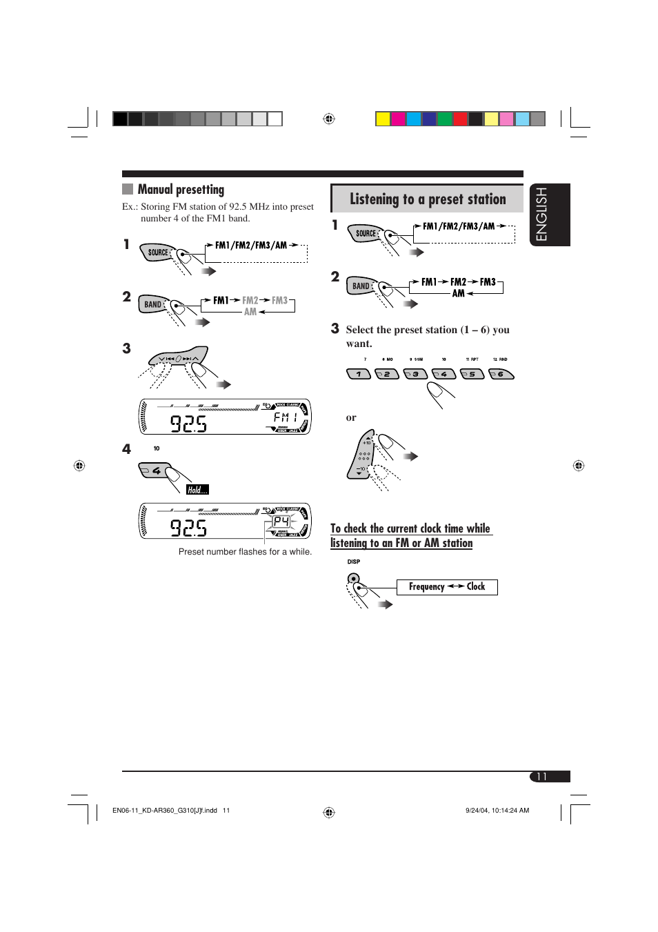 Listening to a preset station | JVC GET0248-001B User Manual | Page 11 / 98