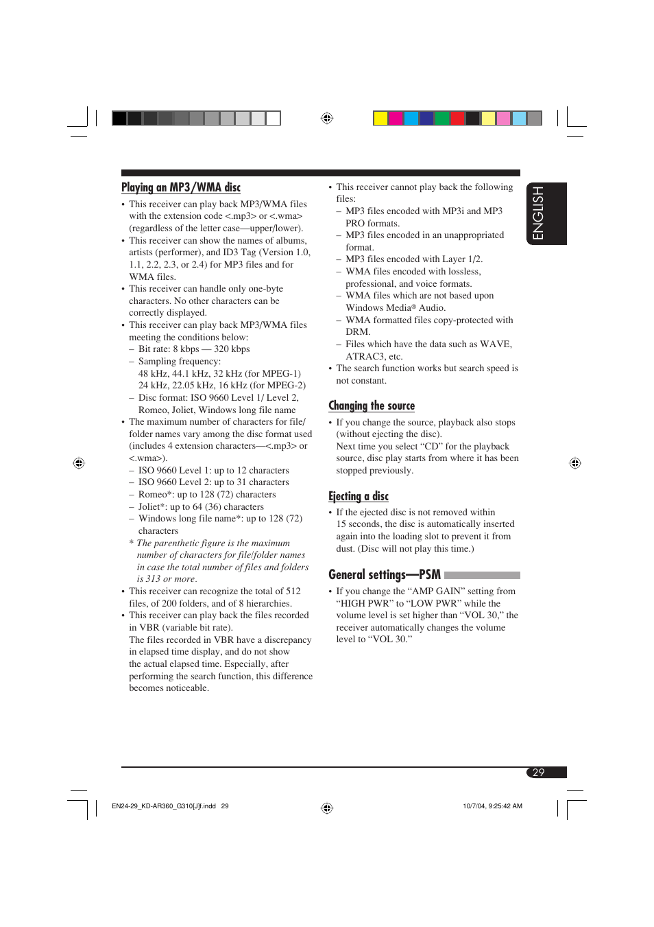 English, General settings—psm | JVC GET0248-001B User Manual | Page 29 / 98