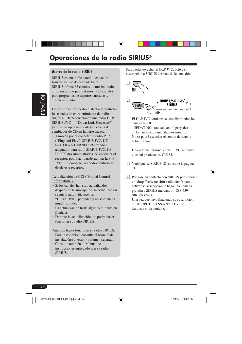 Operaciones de la radio sirius, Esp añol | JVC GET0248-001B User Manual | Page 56 / 98