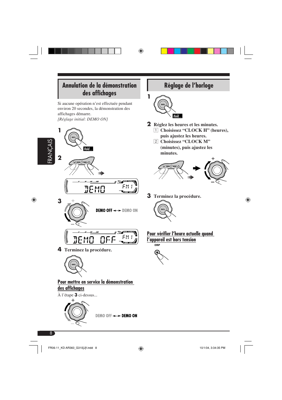 Annulation de la démonstration des affichages, Réglage de l’horloge | JVC GET0248-001B User Manual | Page 72 / 98