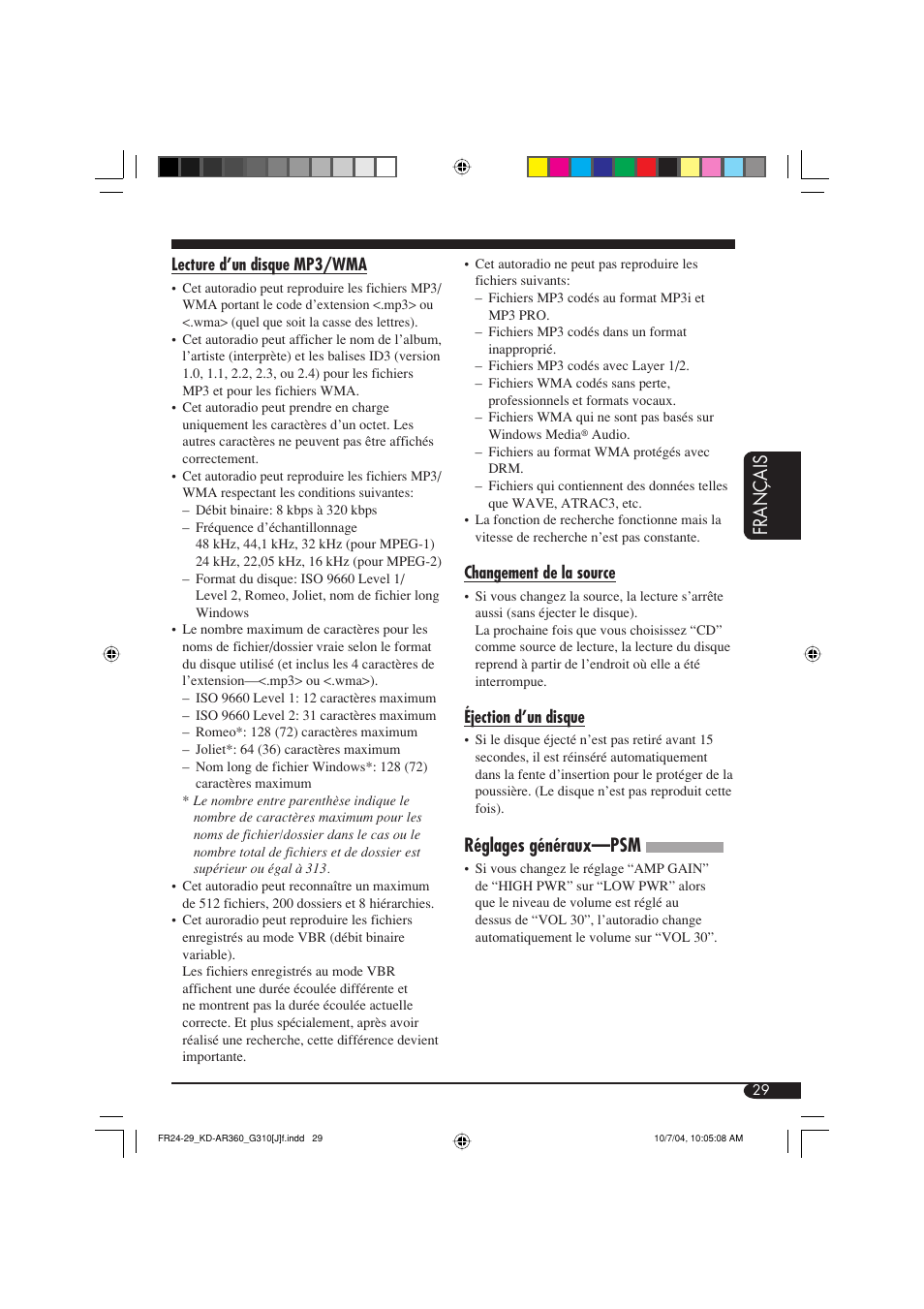 Français, Réglages généraux—psm | JVC GET0248-001B User Manual | Page 93 / 98