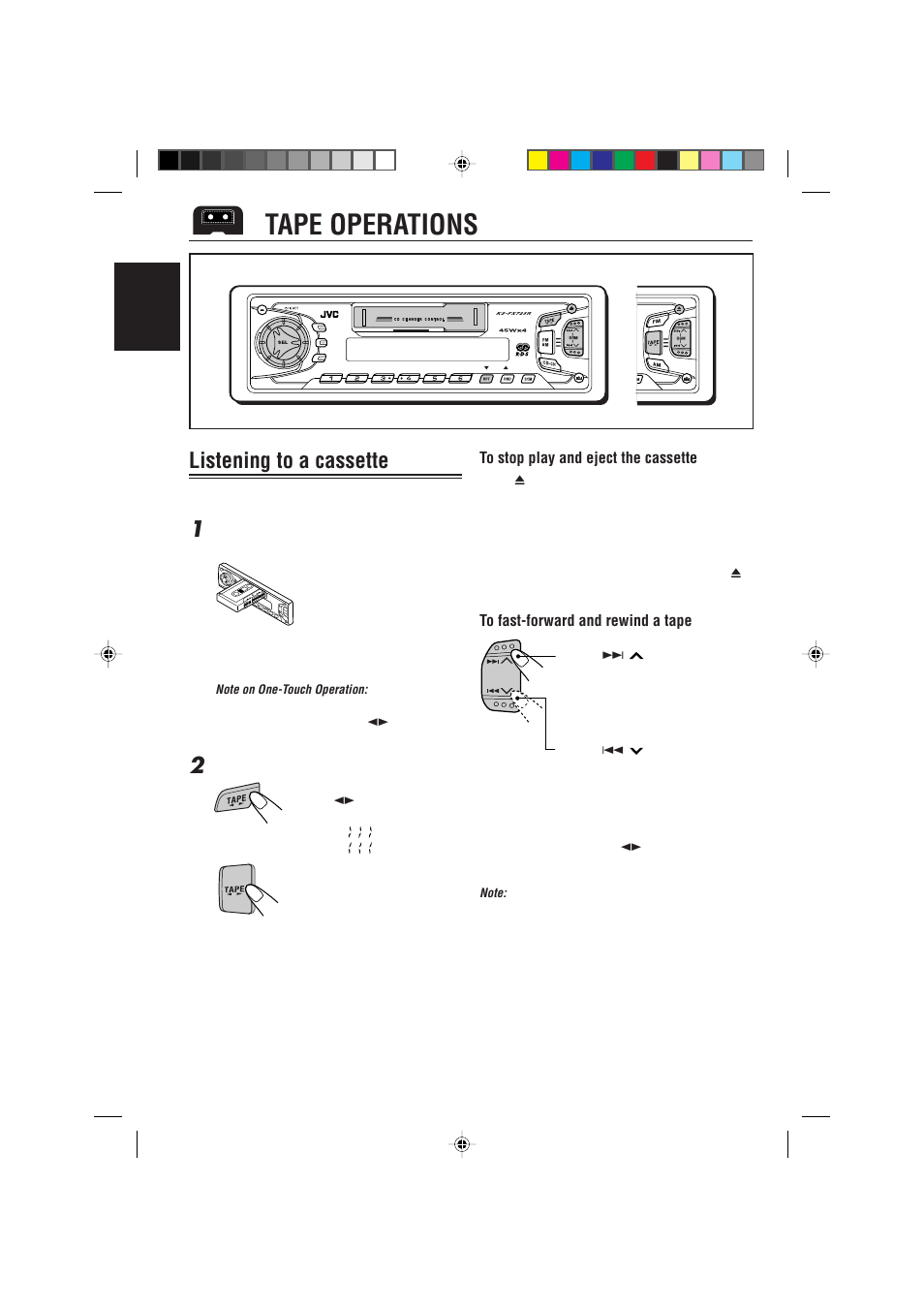 Tape operations, Listening to a cassette, English | JVC KS-FX725R User Manual | Page 16 / 38