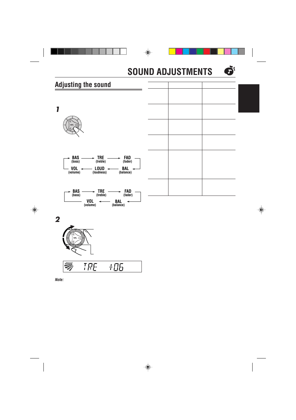 Sound adjustments, Adjusting the sound | JVC KS-FX725R User Manual | Page 19 / 38