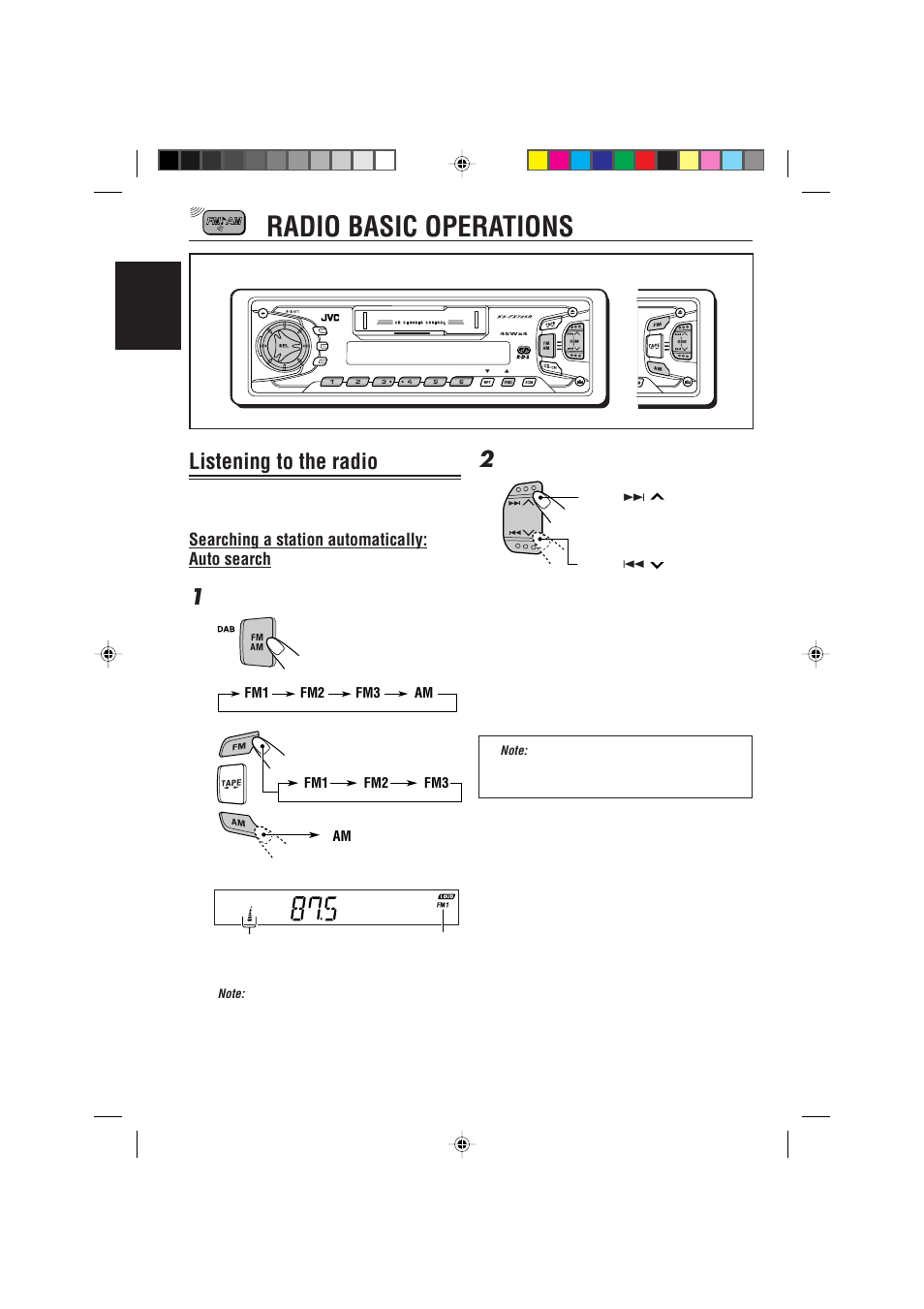 Radio basic operations, Listening to the radio, Searching a station automatically: auto search | English | JVC KS-FX725R User Manual | Page 6 / 38